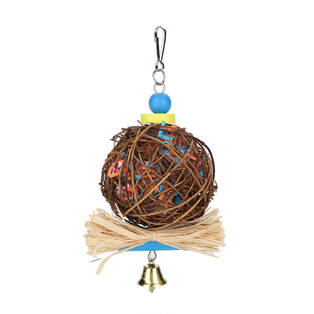 Bird Parrot Chewing Toy Natural Rattan Ball Toys for Small Birds with Paper Strips