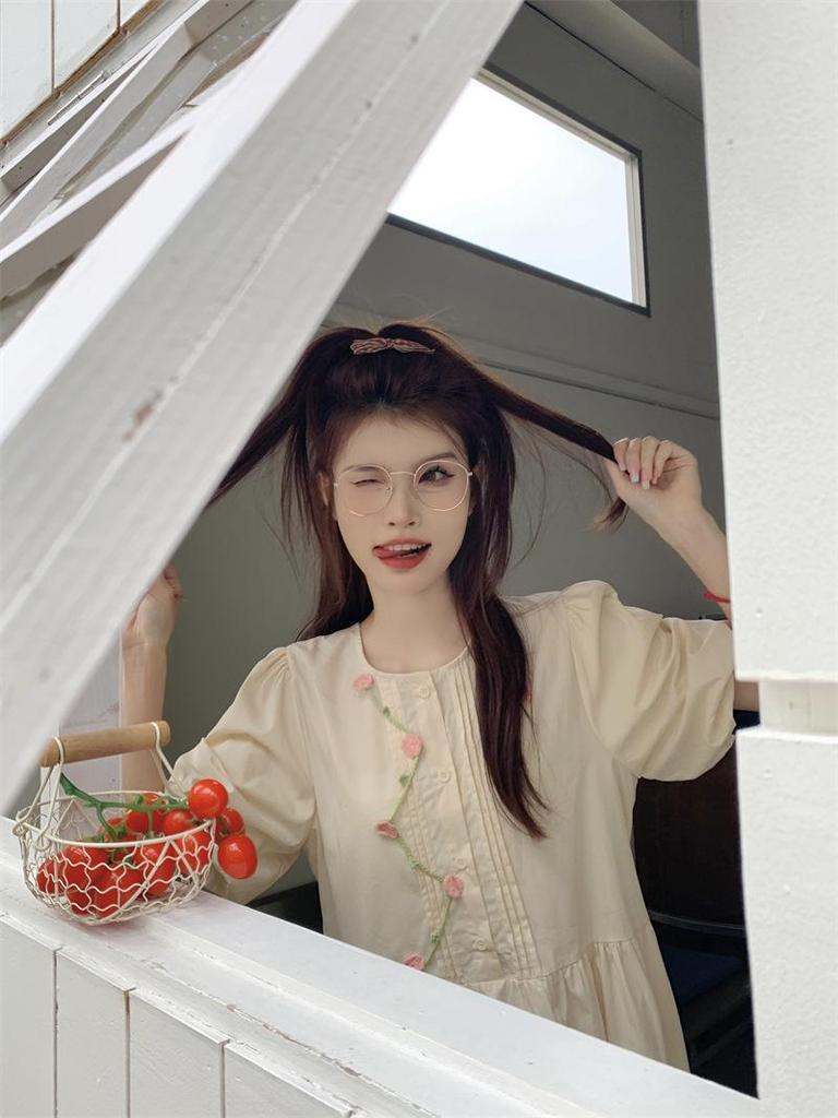 Robe d'été à manches bouffantes douces style académie japonaise pour femmes - Jupe style poupée fraîche niche étudiante d'été