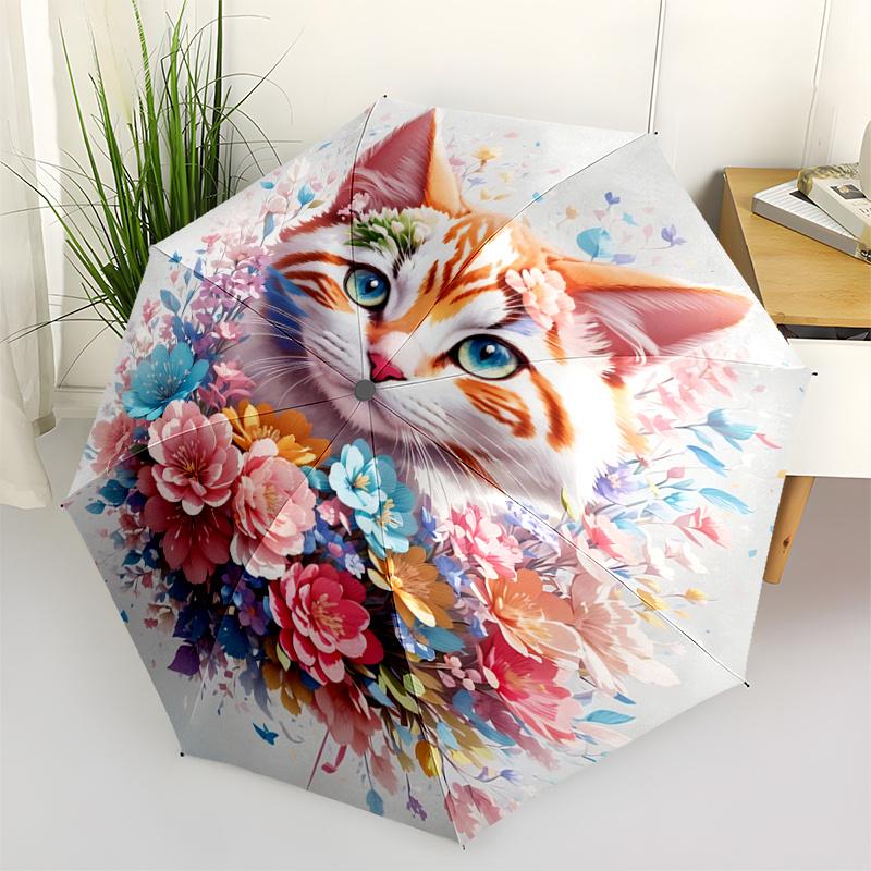 

1pc Charming Cat Pattern Beautiful Looking Automatic Folding Umbrella, 3 Folding, 8 Pole Frame Design, Durable and Suitable for Travel and Daily Use.G
