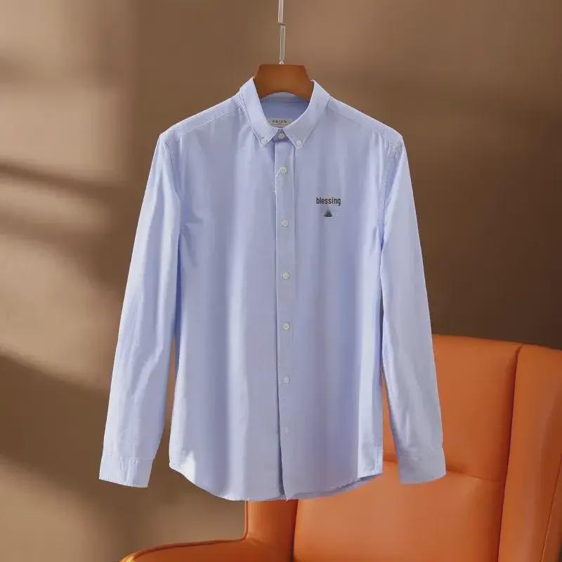 Oxford Beer Geborduurd Heren 100% Katoen Effen Lange Mouw Shirt - Originele Pasvorm voor Herfst & Winter