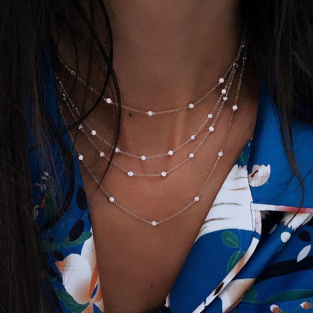 New Gold-plate Crystal Stars Pendant Necklaces For Women Necklace Multilevel Female Boho Vintage Jewelry Wedding Gift