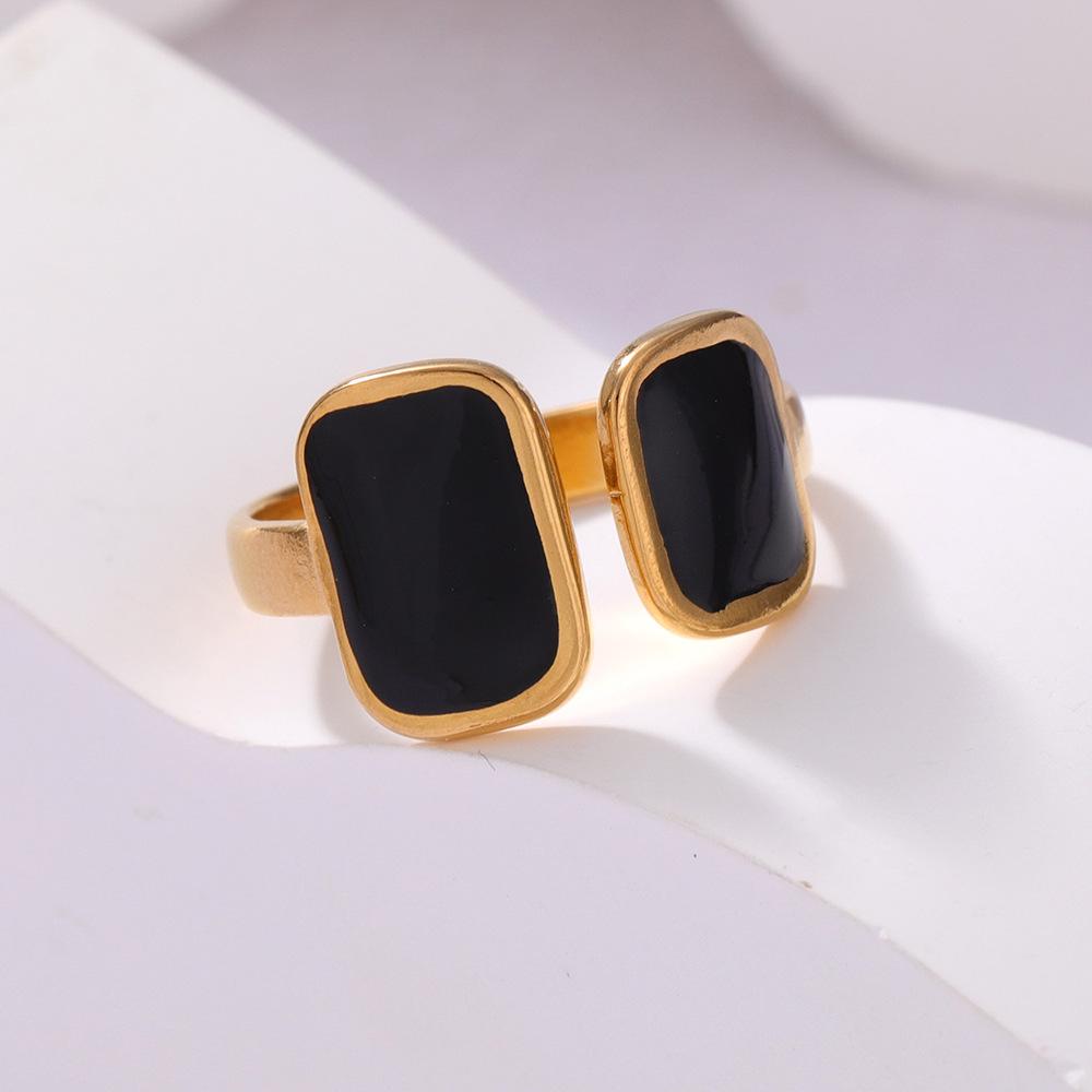 

1pc Elegant Lady Style Square Drip Oil Stainless Steel Open Ring, Suitable For Women s Daily Wear чёрный