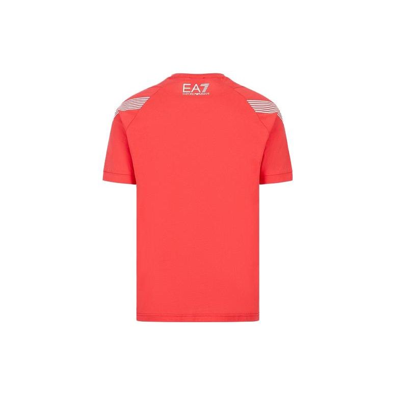 Emporio Armani SS23 EA7 Series Striped Crew Neck Logo Print T-Shirt Men Tops Orange 3RPT03-PJ3BZ-1480