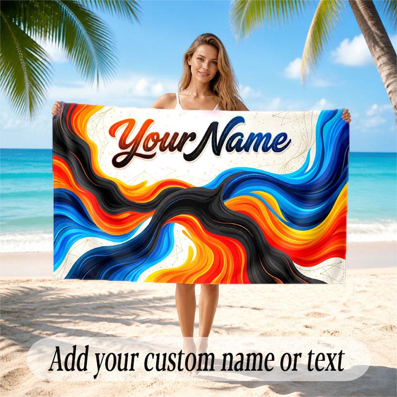 Abstract Geometric Theme Soft Beach Towel Personalized Custom Name Text Towel Portable for Beach Pool Travel