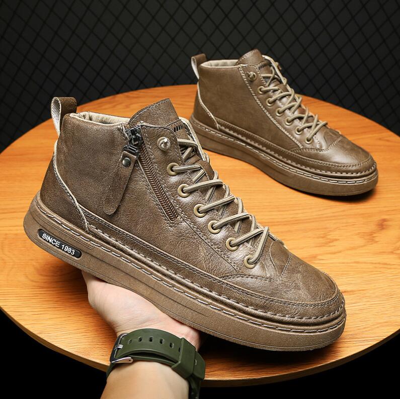 Men Boots High Top Fashion Casual Shoes Fashion Male Sports Shoes Ankle Boots Flat Shoes Korean Style Work Shoes Students New