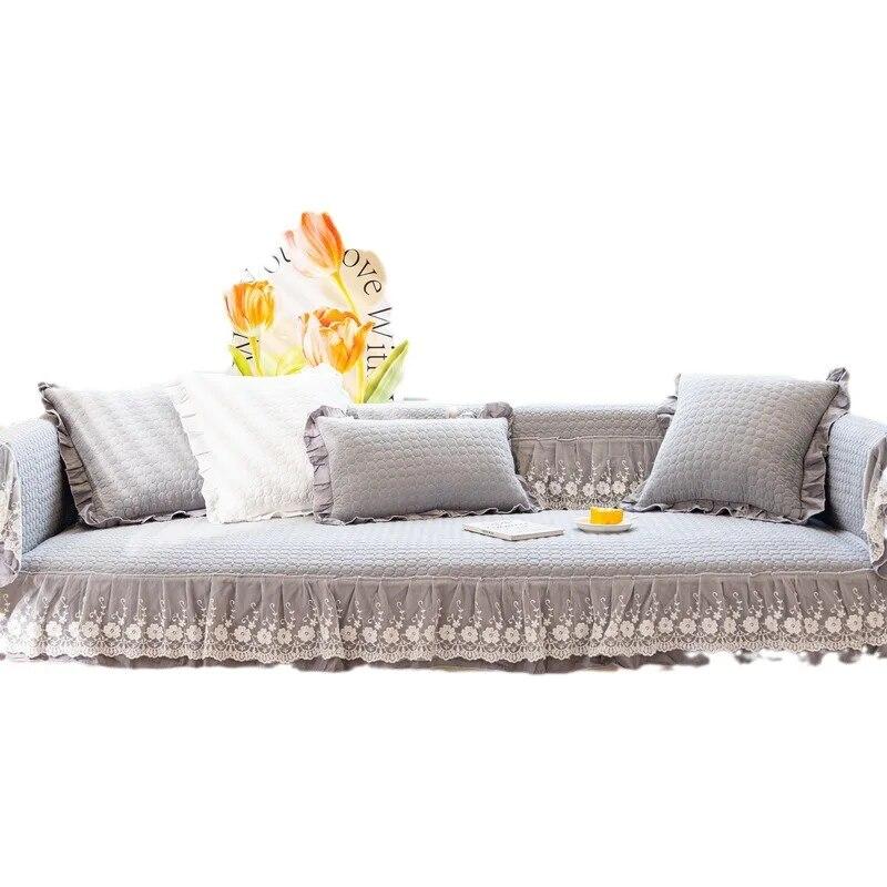 Solid Color Cotton Sofa Cushion French Lace Non-slip Cotton Four Seasons Universal Fabric Sofa Cover Cover Towel Cushion