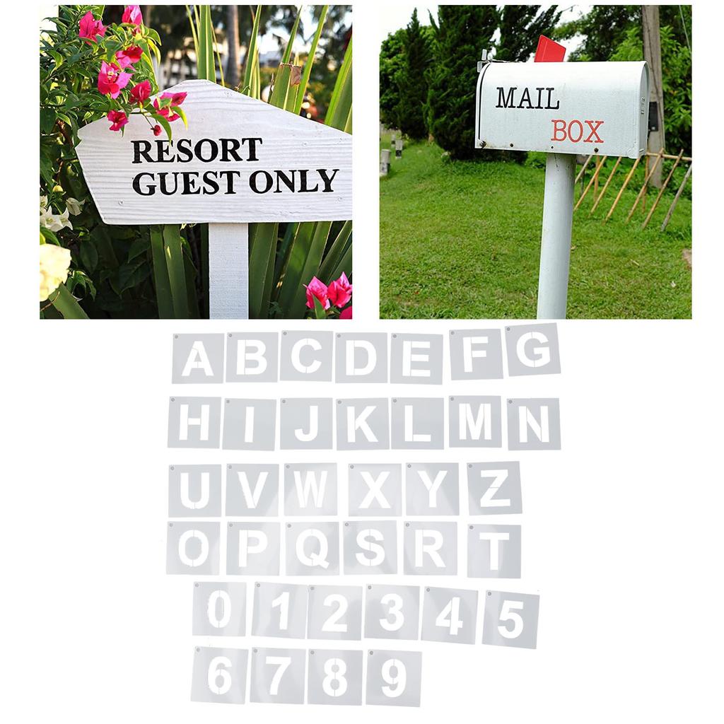 2 Inch 36pcs Letter Numbers Stencils Set for Spray Painting Reusable Alphabet Art Craft Templates with Metal Ring