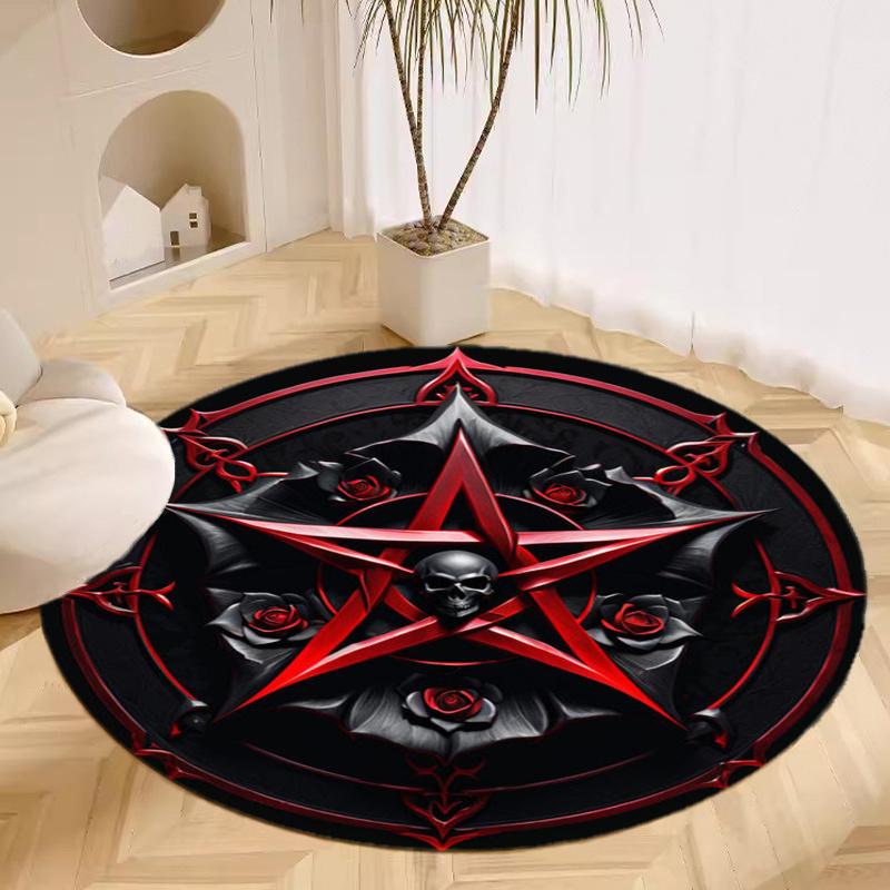 Skull Moon Round Rug Nonslip Area Rug Office Chair Mat Carpet For Living Room Bedroom Home Decor