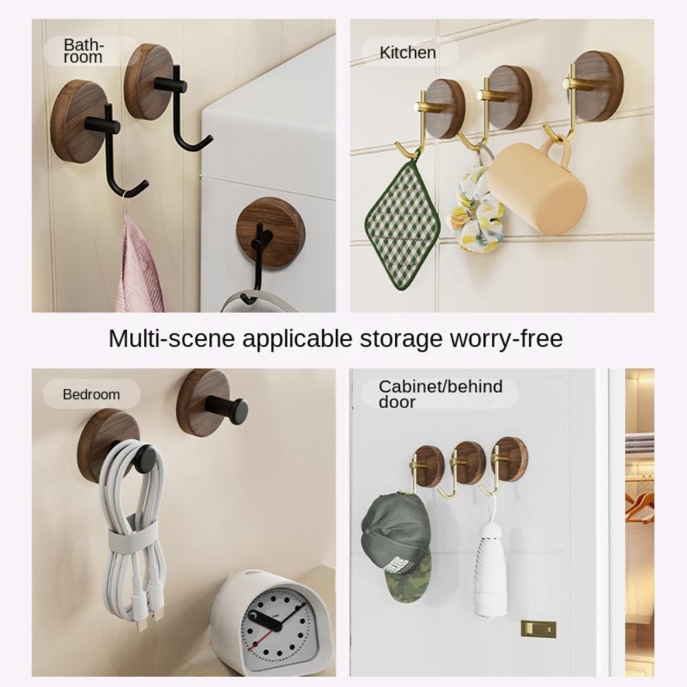 No Drilling Adhesive Wall Hooks Key Holder Wood Hook Simple Walnut Hanging Hanger  Hardware