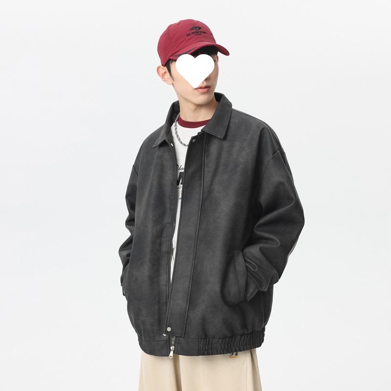 2025 Spring American Retro PU Leather Suede Men's Motorcycle Jacket - Casual Windbreaker