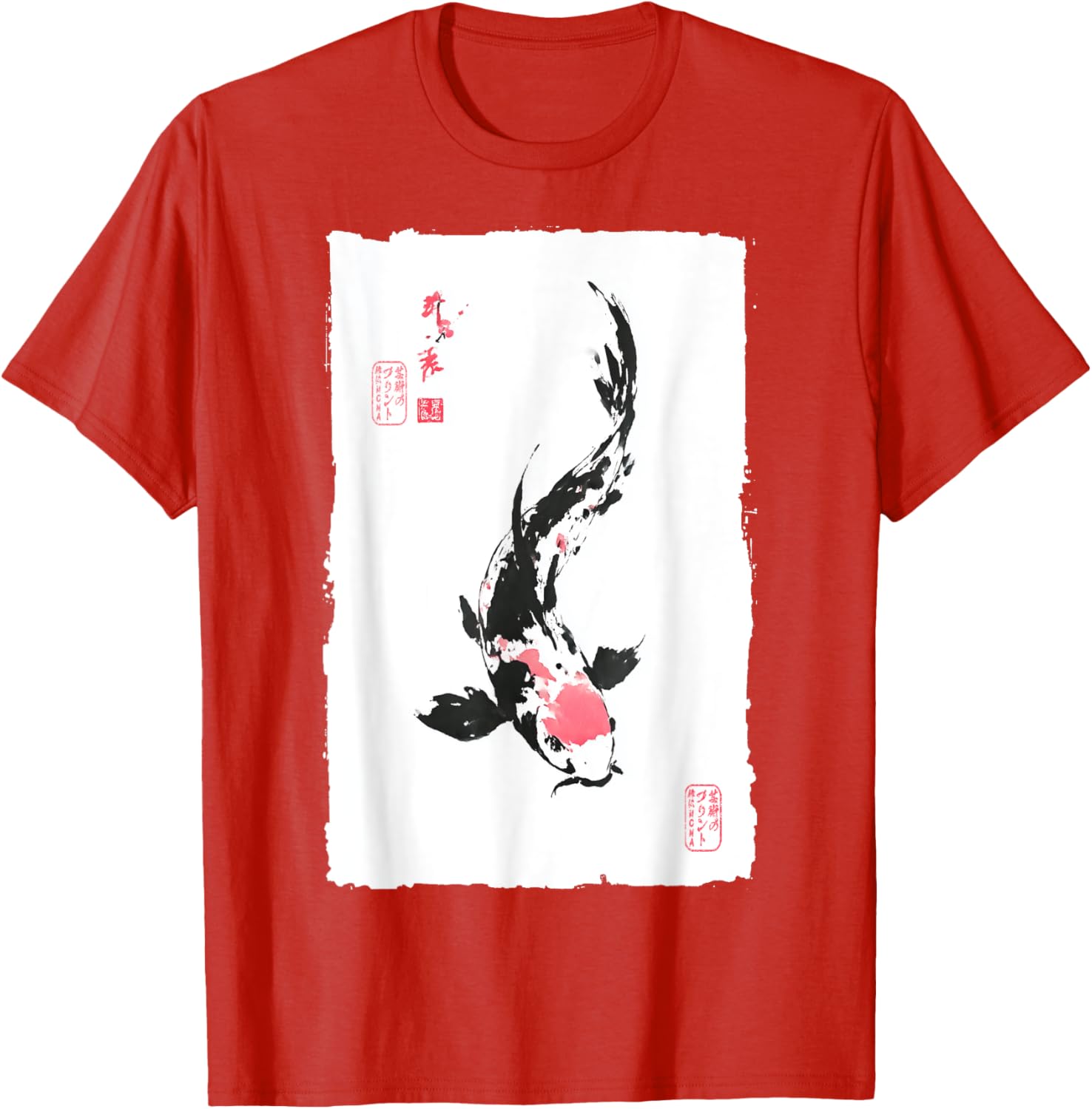 Koi Fish Japanese Ink Painting Graphic Tee Men Casual Short Sleeve Breathable TShirt S