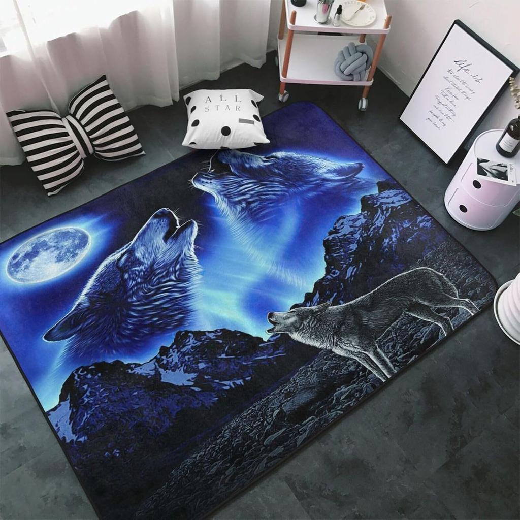 Baseball Water Fire Carpet  Anti Slip Lightning Printed Carpet  Home Decoration Sports Themed Floor Mat Blue and Red Design