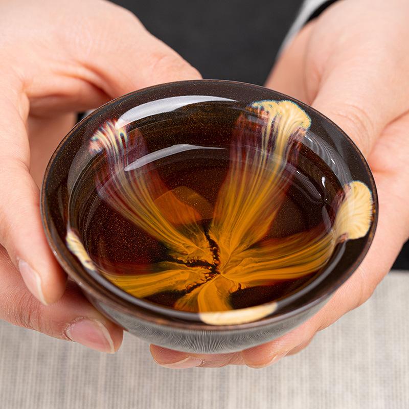 Jun Kiln Tenmoku Glaze Large Tea Cup Creative Cup with Colorful Ceramic Tea Bowl Sand Gold Douli Cup Kung Fu Tea Set Master Cup