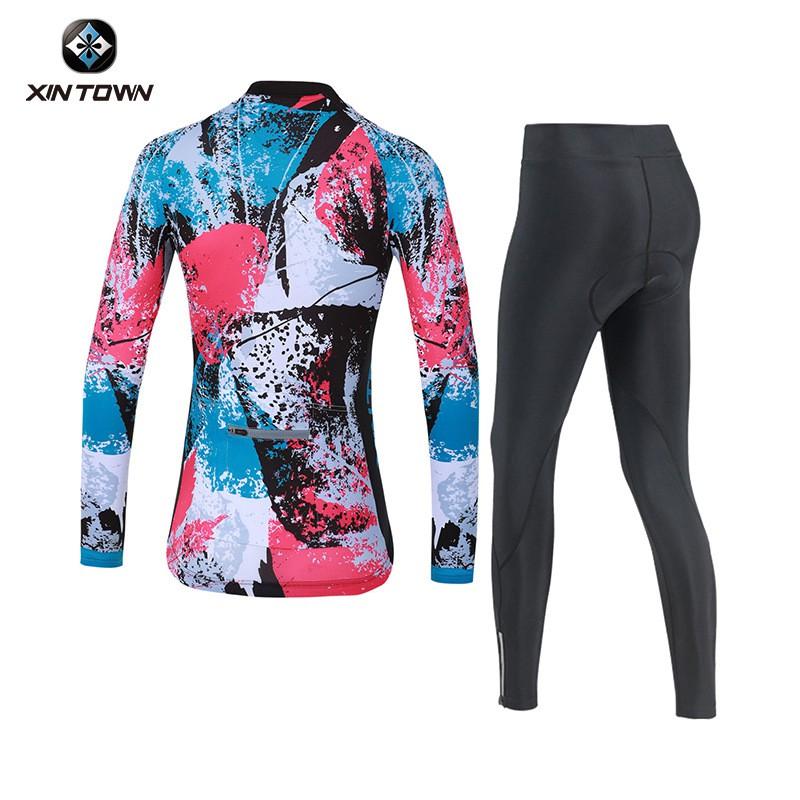 Womens Cycling Jersey Set Long Sleeve Bicycle Clothing Road Riding