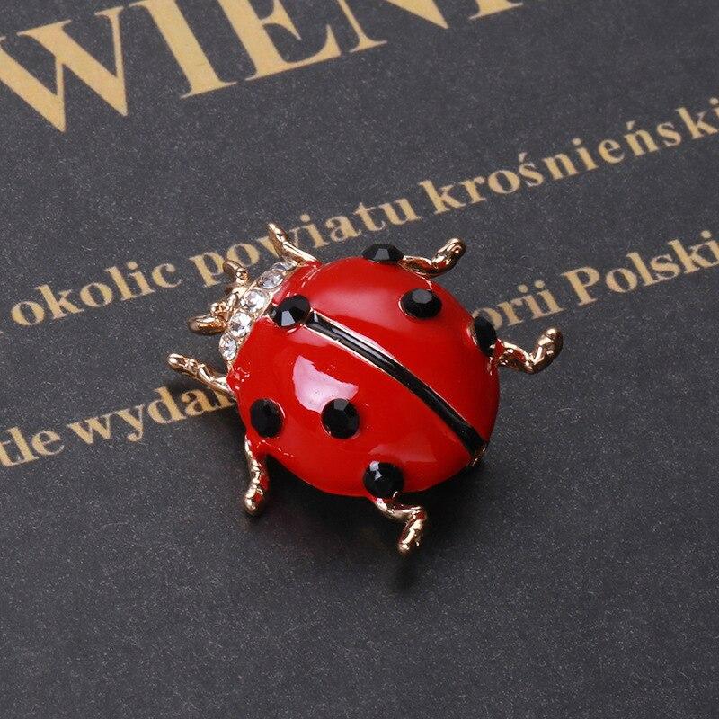 Blucome Fashion Insects Cute Red Ladybug Enamel Brooches for Women Alloy Rhinestone Banquet Party Wedding Pin