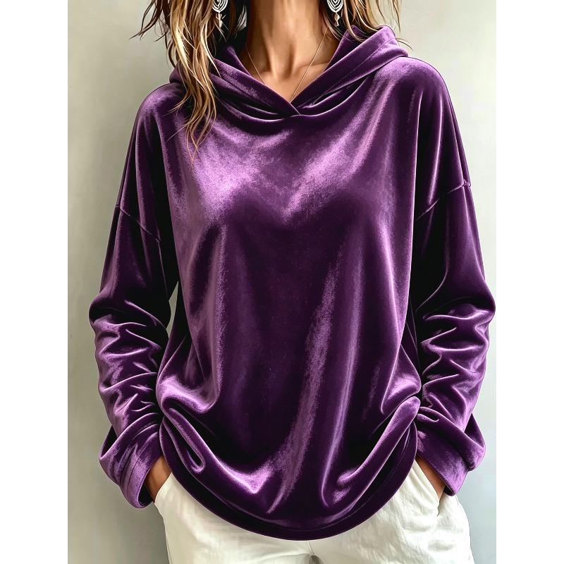 New Autumn and Winter Women's Long Sleeved Gold Velvet Solid Color Hooded Casual Hoodie Loose Top