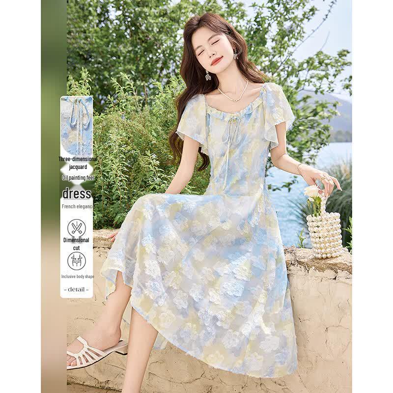 3D Jacquard Oil Painting Effect Summer Dress L