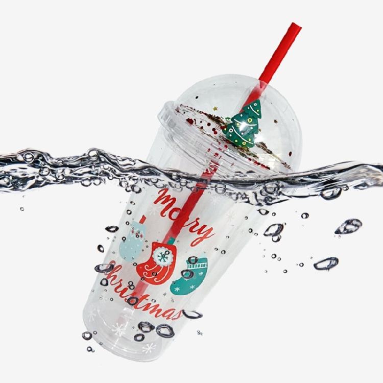 Reusable Drinking Cup Christmas Water Tumbler Double Walled Glitter Cup 450ml