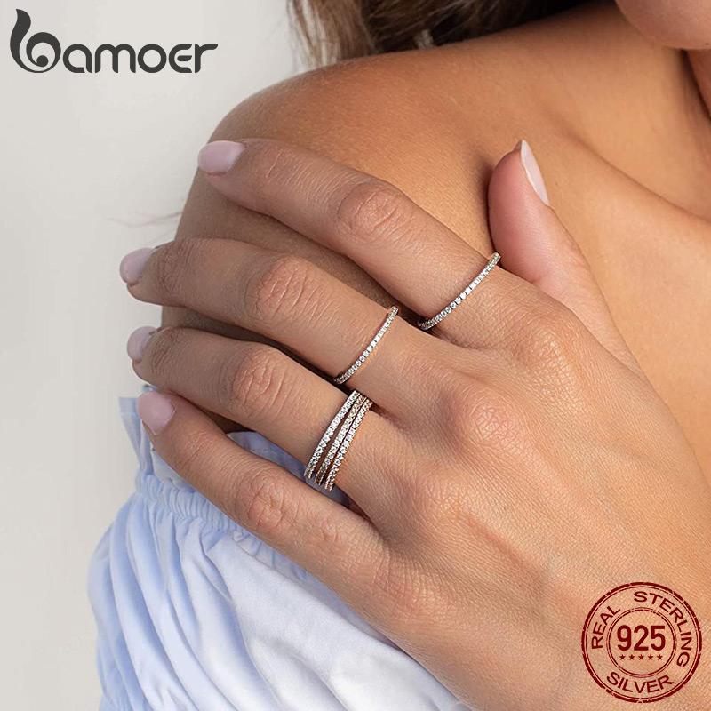925 Sterling Silver Full Paved Simulated Diamond Stackable Rings, Women Gold Plated Engagement Eternity Bands Colored CZ