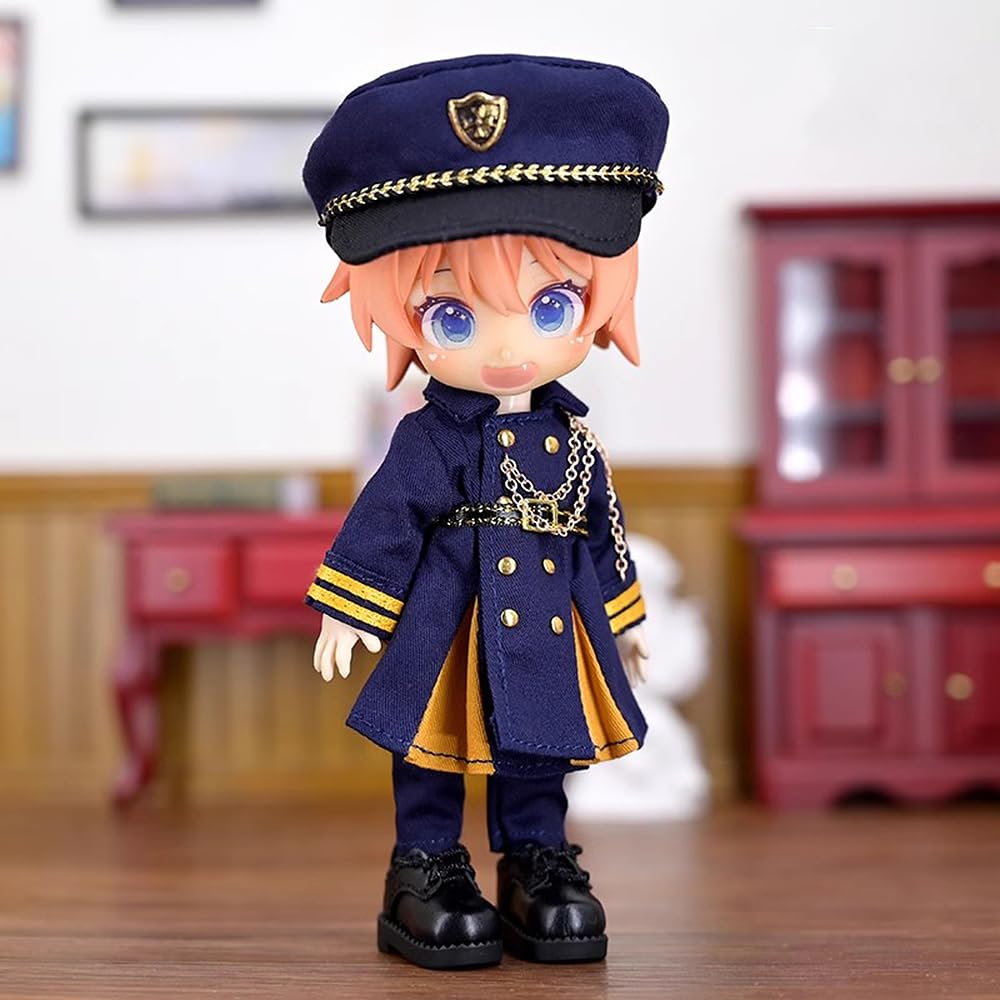 Obitsu 11 OB11 Size Costume Obitsu Doll for 11cm Body Military Uniform One Piece Hat Noble Retro Cosplay 4 Piece Set (Navy)