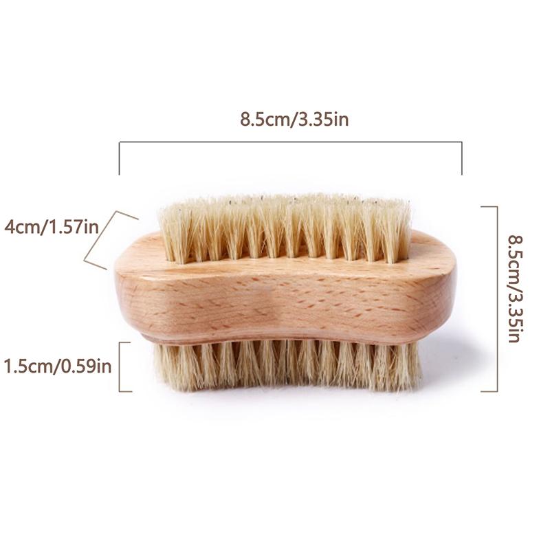 Double Sides Brushes Nail Cleaning Brush With Wooden Handle Natural Bristles Manicure Pedicure Tool Scrubbing Brush