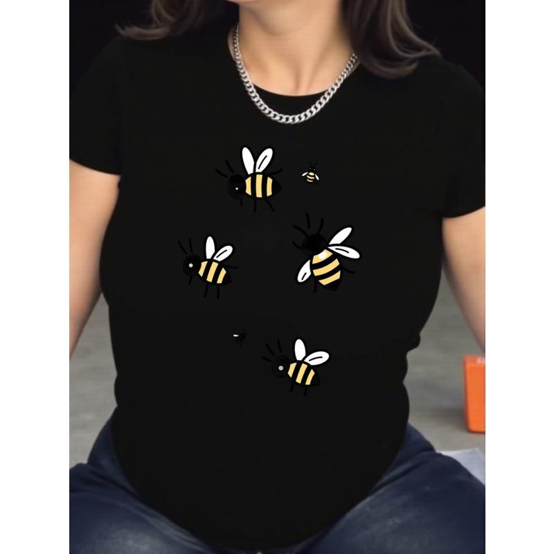 

Bee Print T-Shirt - Soft Breathable Quick-Dry Short Sleeve Top with Beehive & Bee, Casual Round Neck Blouse for Outdoor Summer Wear, 4XL чорний