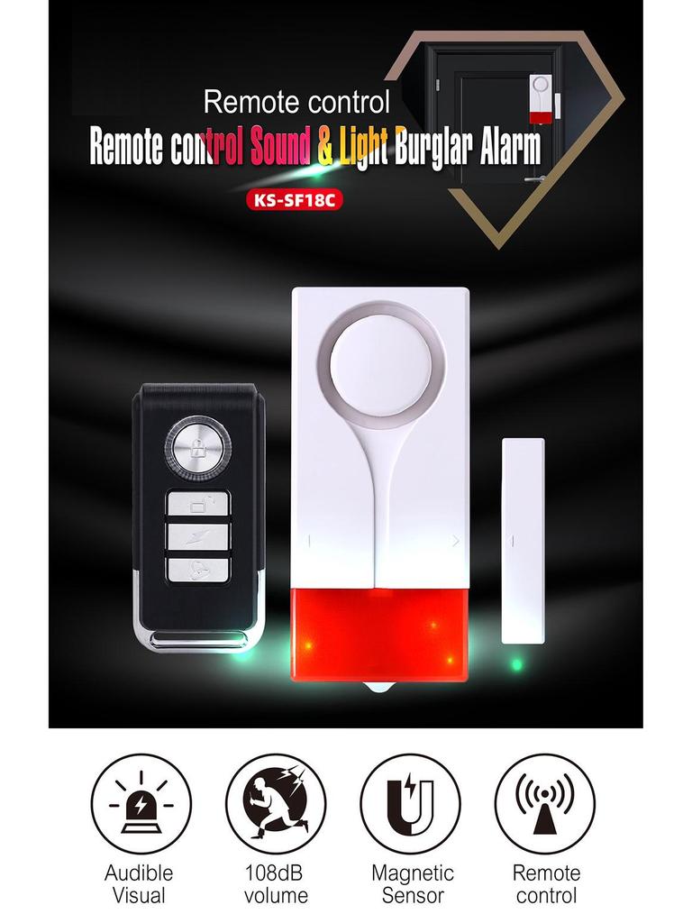 Wireless SF18C Sound & Light Door/Window Alarm with Remote Control