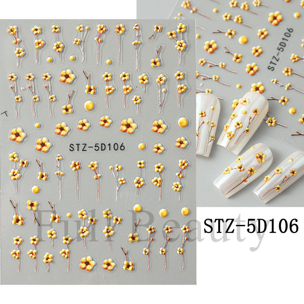 Nagelkunst-Aufkleber, Relief 5D Dreidimensional Matt Kleine Gänseblümchen Blume Selbstklebender Nagelaufkleber