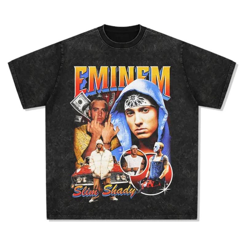 T-shirt da uomo T-shirt da donna Retro Hip Hop Eminem Stampata a maniche corte Lavata ad acqua Moda Retro Lusso di alta gamma prodotto caldo