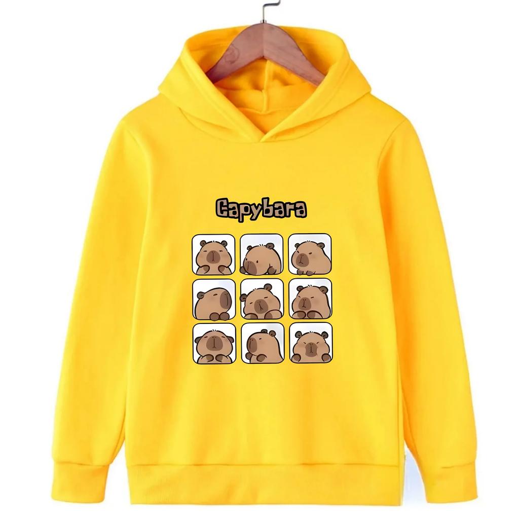 Autumn Winter Cartoon Capybara Printed Hoodies Fashionable Casual Warm Sports Long Sleeved Children's Boy Hooded Sweatshirts