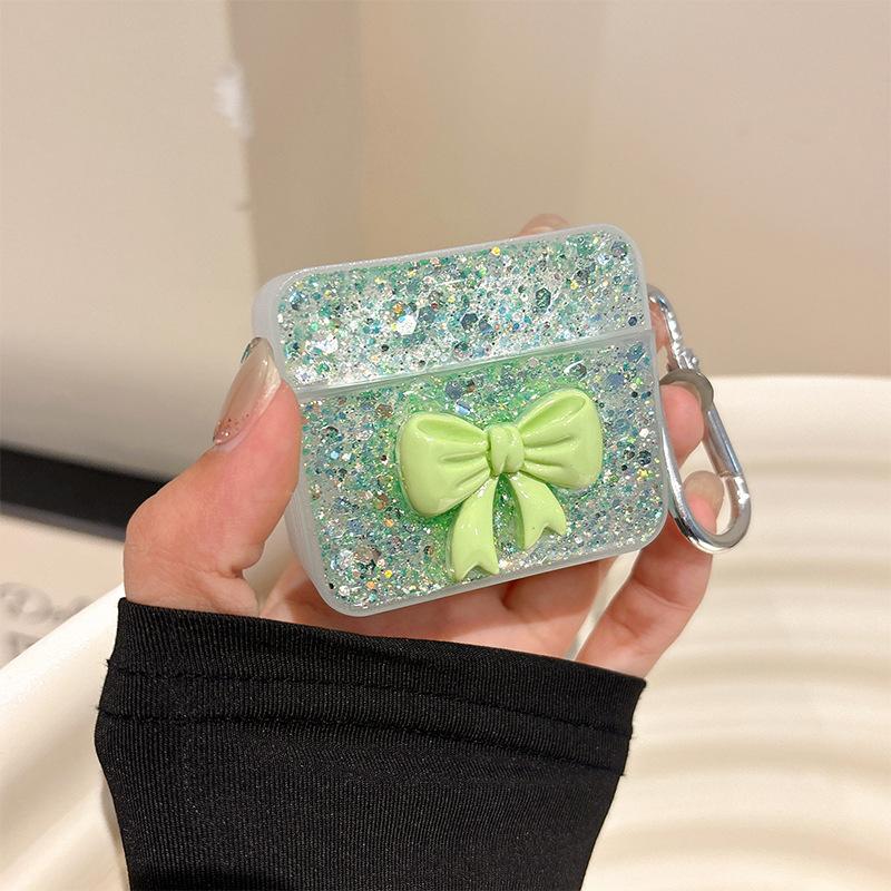 Applicable To Apple Airpods3/4 Generation Epoxy Glitter Bow Bluetooth Headset Cover Airpodspro Protective Case