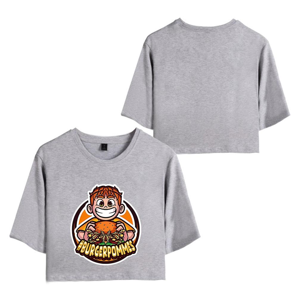 Women's Stylish Burgerpommes ICrimax Printed T-Shirt Short Sleeve Round Neck Slim Fit Wild Casual Crop Tops for Summer