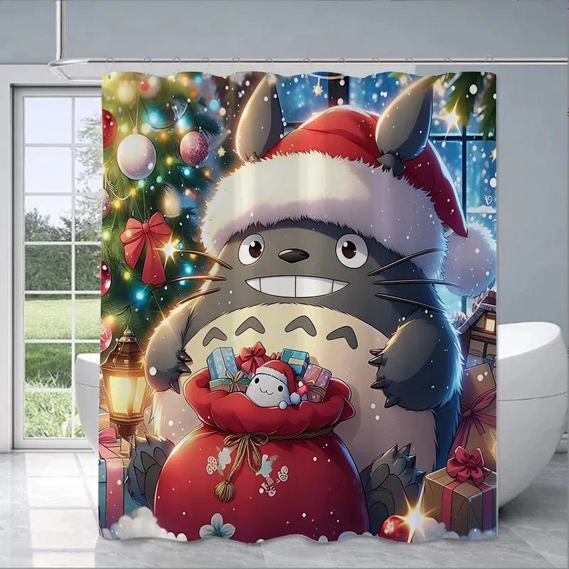Jdj32Cute T-Totoros Shower Curtain Waterproof Polyester Fabric Paint Colorful Bath Curtains Home Bathroom Decor Curtain With3M