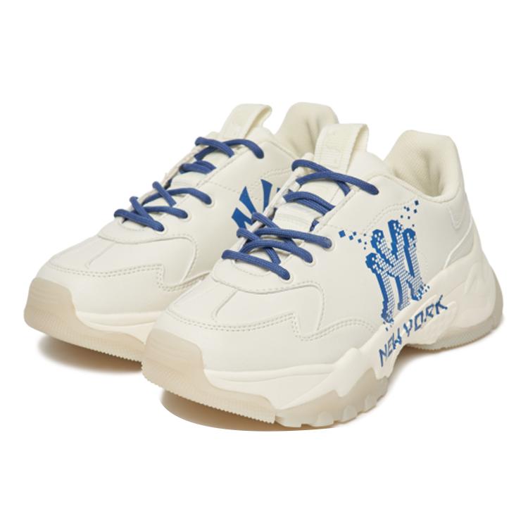 New MLB Big Ball Chunky Pixel Ny Cushioning Anti Slip And Wear Resistant Low Top Chunky Sneakers Unisex White Blue 3ASHCD22N-50BLD