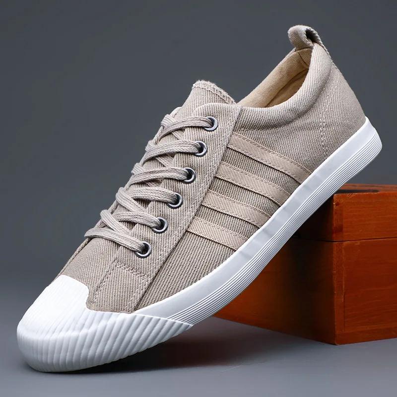 

Новые туфли для мужчин. Повседневная обувь из парусины. Весна-лето. Полосатые туфли на плоской подошве для скейтбординга. Молодежные кроссовки на шнуровке. 44 хаки