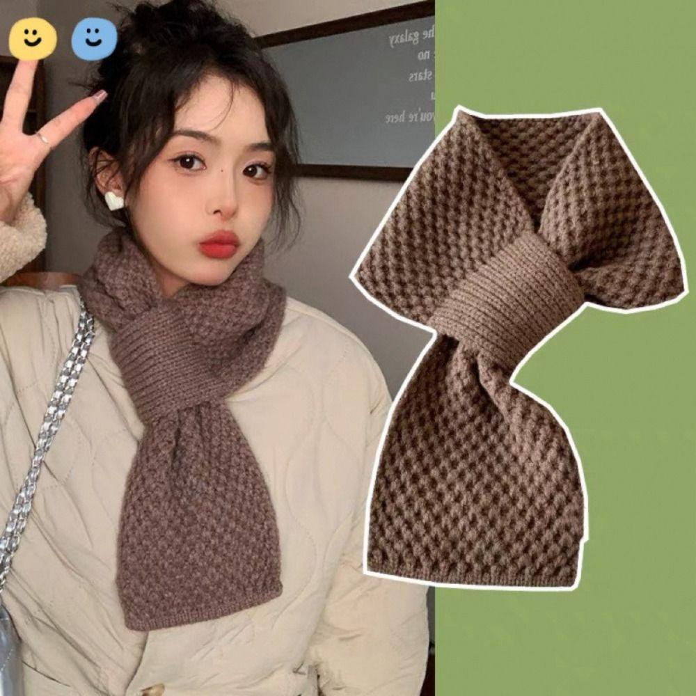 Knitted Neck Scarf Thick Neckerchief Wrap Winter Warm Cross Scarf  Girls