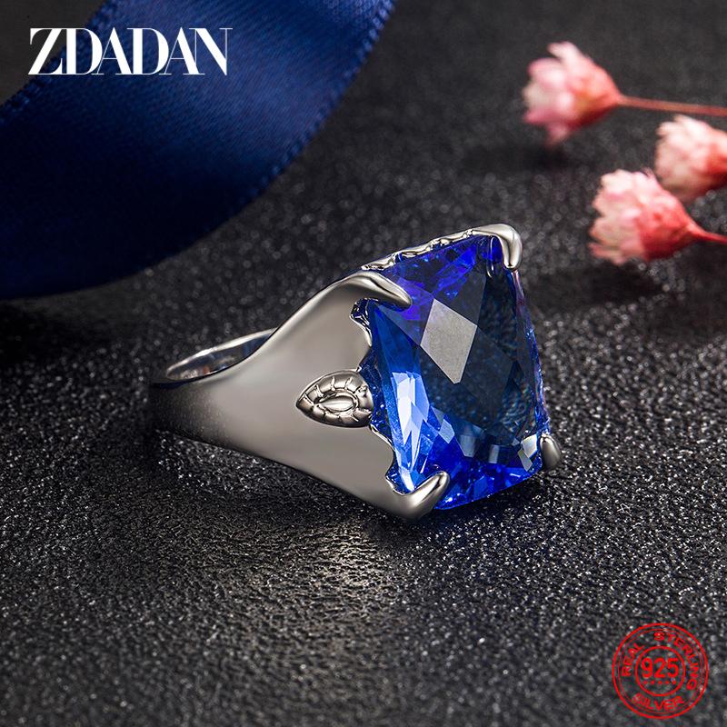 925 Sterling Silber Blauer Kristallring für Herren Modeschmuck