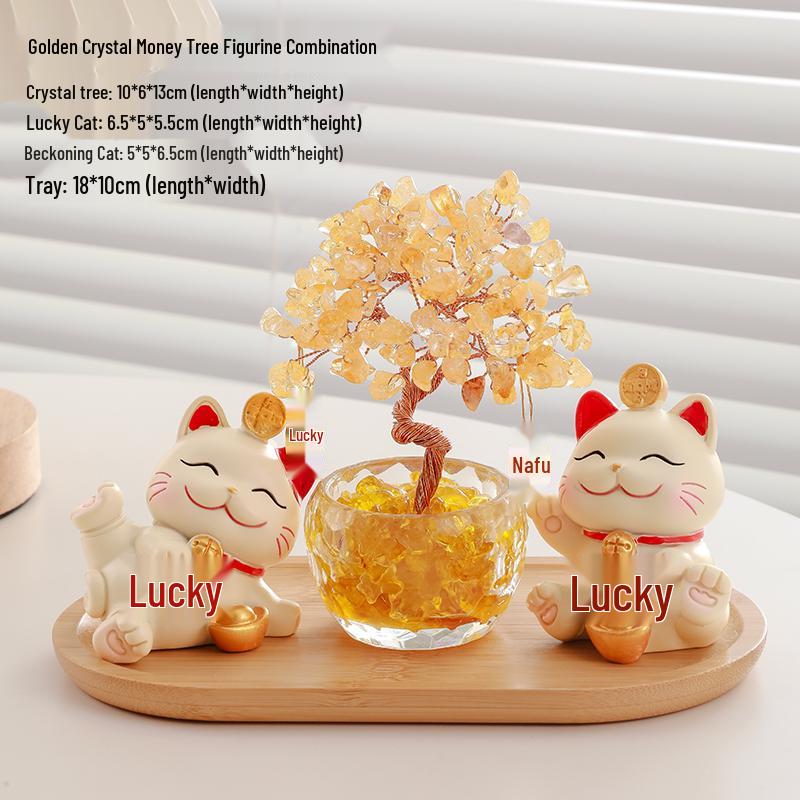 Citrine Money Tree Cat Ornament - Home, Office, Housewarming or Birthday Decoration