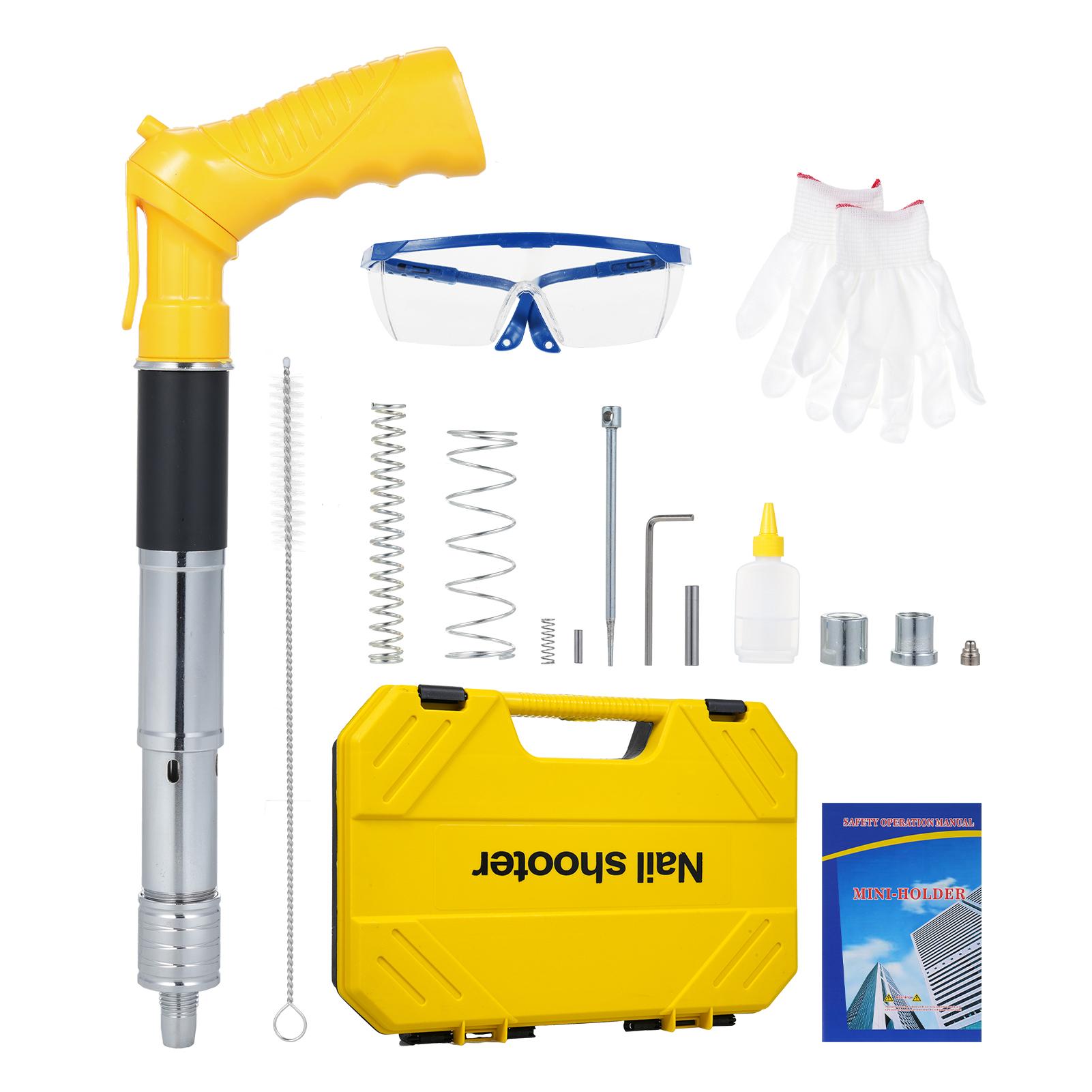 

Ручной пистолет для стальных гвоздей, инструмент для бетонных гвоздей, заклепочный инструмент, 5 скоростей, регулируемый, портативный, настенный гвоздь жёлтый