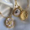Vintage White Shell Angel Openable Photo Frame Pendant Necklace for Women Waterproof Zircon Choker Fashion Chic Jewelry