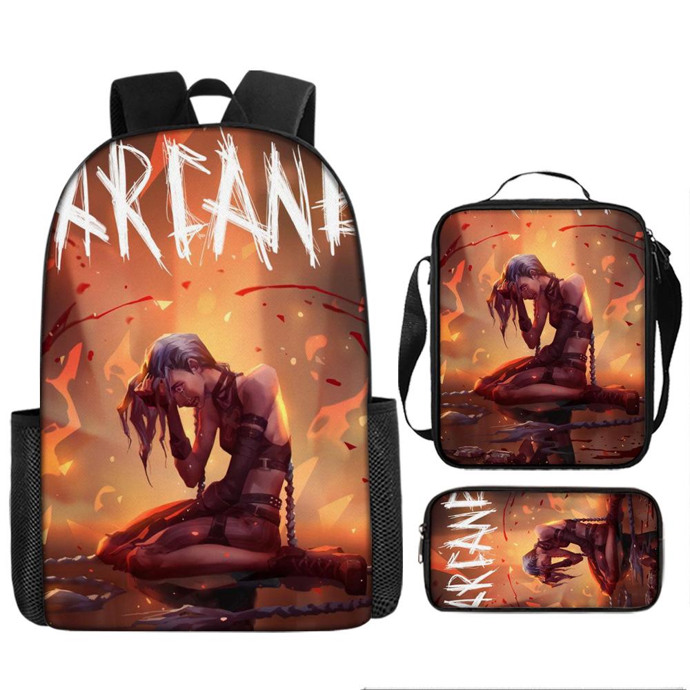 Battle of the Twin Cities Arcane Children's School Bag Pencil Case Backpack Elementary School Cartoon Backpack Three-piece Set