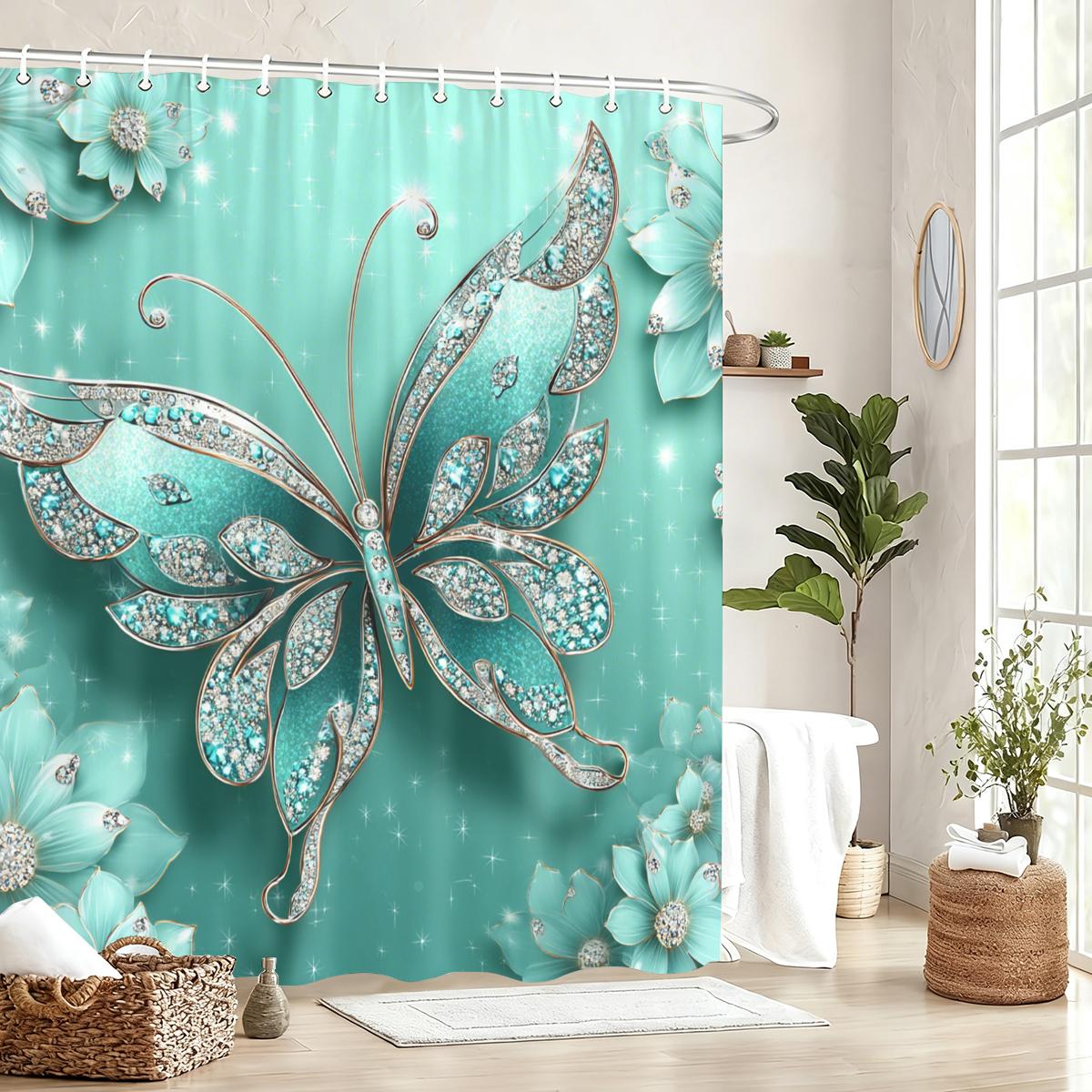 

Gorgeous Butterfly Pattern Polyester Shower Curtain - Stylish Bathroom Decor, Fancy Bathtub Partition Polyester For Home W60H190(CM)-1 Pcs