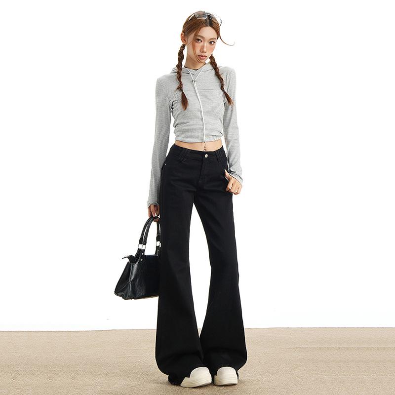 

Женские джинсы клеш с низкой посадкой - Длина в пол, американский дизайн, облегающий крой и карманы S