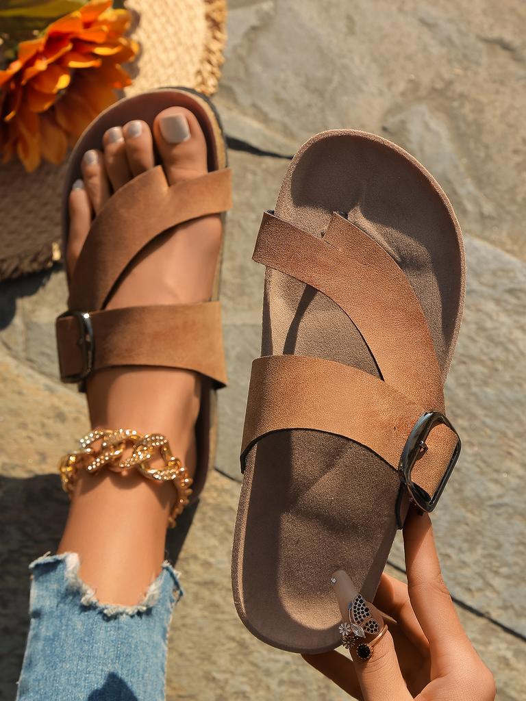 Women Cork Sandals Fashion 2024 Casual Summer Slides Beach Gladiator Buckle Two Straps Shoe Flat Slippers Dropshipping