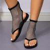 Summer Women's New Round Toe Flat Bottom Sandals Hollow Short Boots Water Diamond Sexy Flat Bottom Fashion Banquet Slippers
