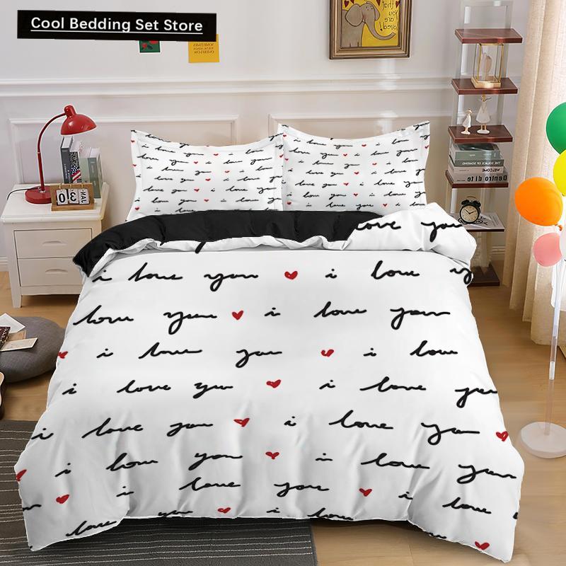Lover Couple Bed Duvet Cover Set Valentine's Day Gift Heart Shape Bedding Set King Queen Double 2/3pcs Polyester Comforter Cover