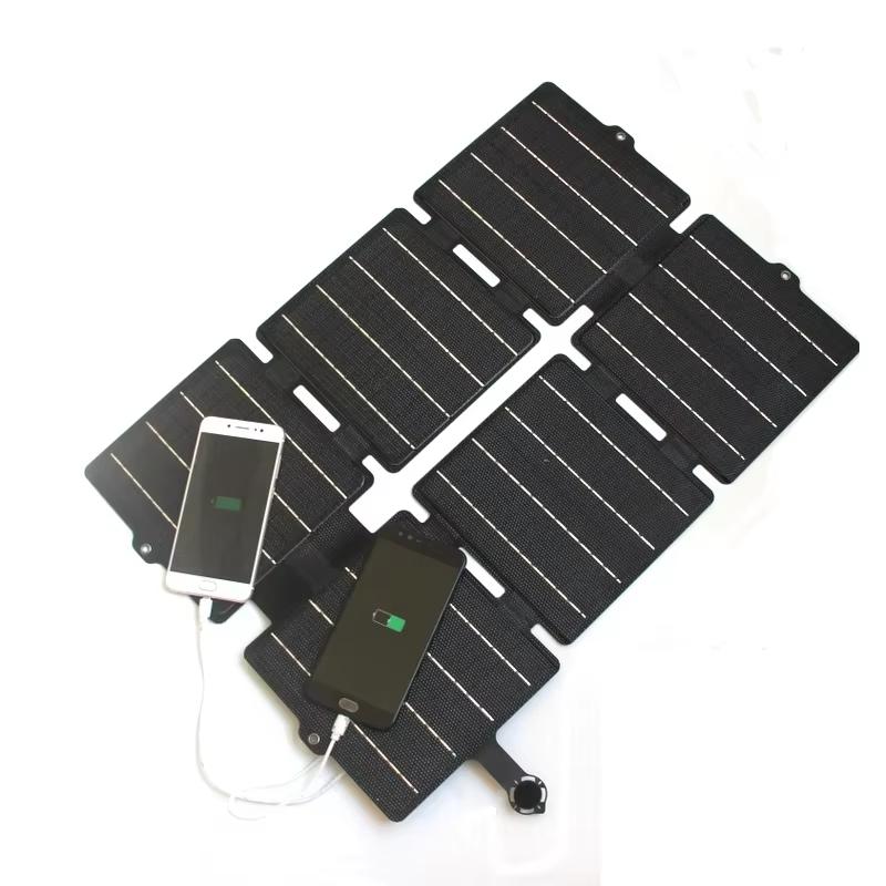 30W ETFE Faltbares Solarladegerät Wasserdichte Powerbank mit USB-Anschlüssen für Outdoor-Camping, Wandern, Notstromstation