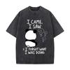 Cute Panda Looking Back Question Mark Graphic Washed Vintage Short Sleeve Loose Streetwear Tee