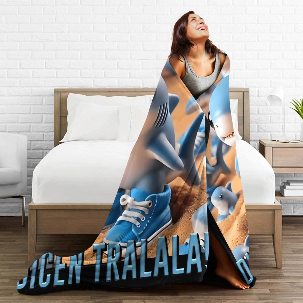 Tralalero Tralala Italian Brainrot Meme Viral Gen Z Humor Wool Blankets Italian Brainrot Throw Blanket for Home Rug Piece
