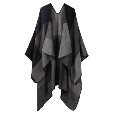 Double-Sided Plaid Faux Cashmere Office Shawl Cape - Plus Size, Thickened for Warmth